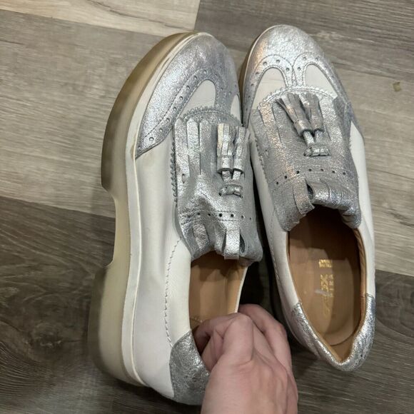 Geox Respira Oxfords Shoes Mens 40 7 White/Silver Tassel Fringe Platform Leather - Picture 6 of 8